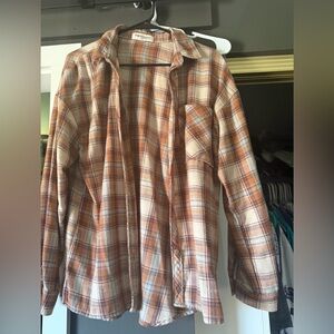 Impressions Women's Button Down Plaid Shirt - Cream & Orange